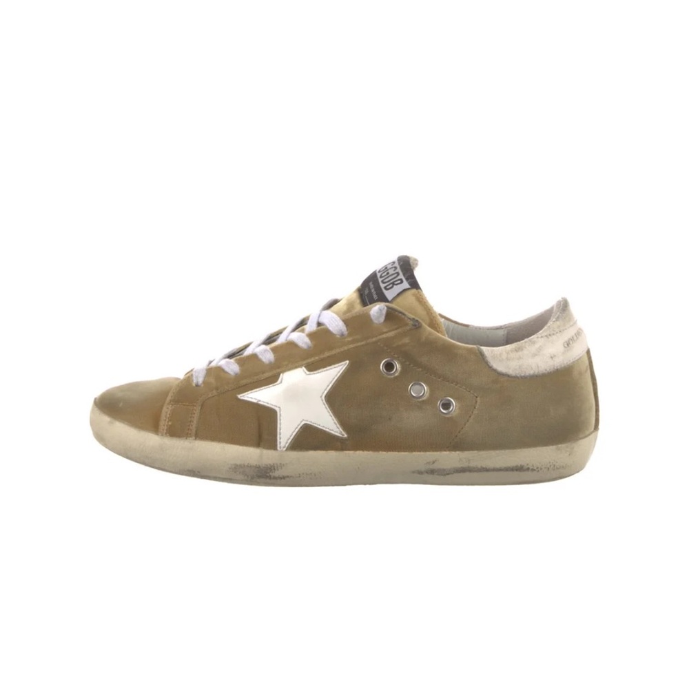 Golden Goose Women’s Olive Green Suede Sneakers with White Star